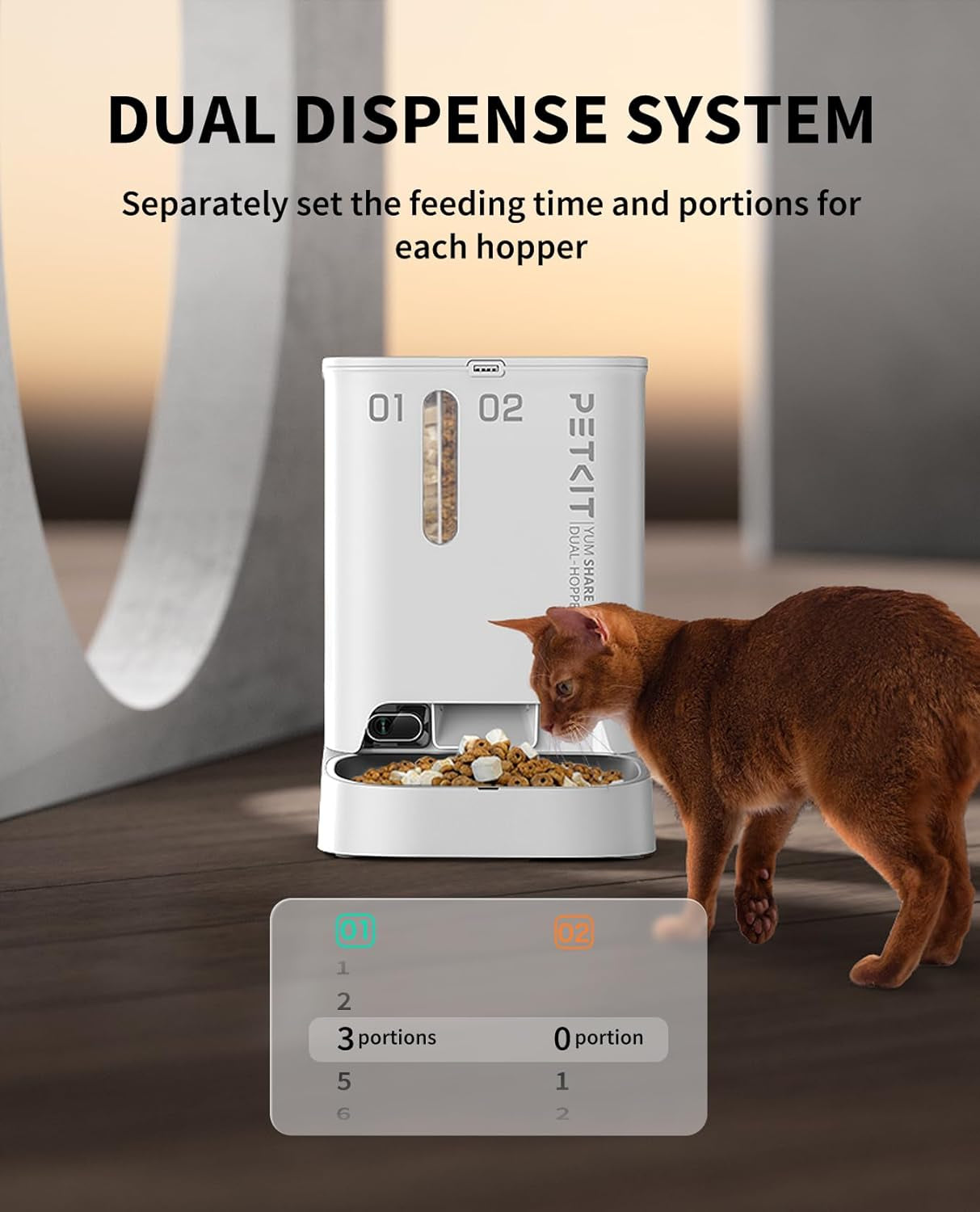 Automatic Cat Dog Feeder with Camera, Ai-Powered Motion Capturing, 1080P HD Video with Night Vision, 2.4G Wifi Pet Feeder with 2-Way Audio, Dual Hopper Pet Food Dispenser with Desiccant