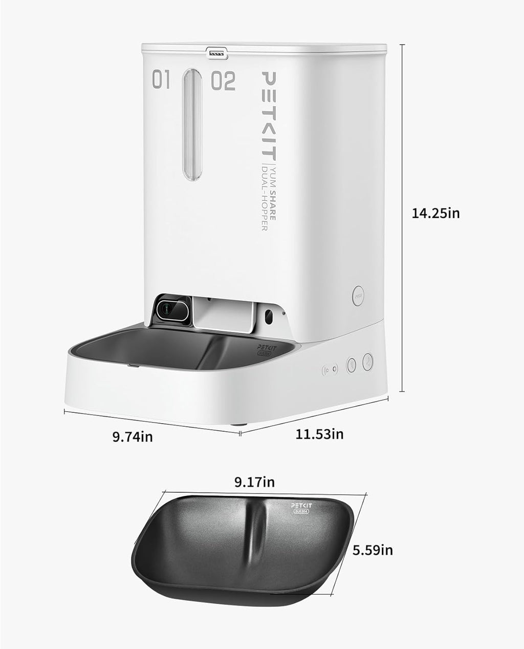 Automatic Cat Dog Feeder with Camera, Ai-Powered Motion Capturing, 1080P HD Video with Night Vision, 2.4G Wifi Pet Feeder with 2-Way Audio, Dual Hopper Pet Food Dispenser with Desiccant