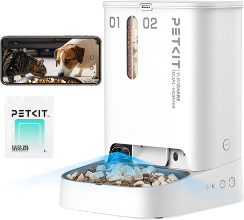 Automatic Cat Dog Feeder with Camera, Ai-Powered Motion Capturing, 1080P HD Video with Night Vision, 2.4G Wifi Pet Feeder with 2-Way Audio, Dual Hopper Pet Food Dispenser with Desiccant