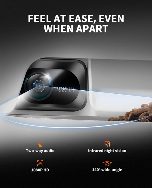 Automatic Cat Dog Feeder with Camera, Ai-Powered Motion Capturing, 1080P HD Video with Night Vision, 2.4G Wifi Pet Feeder with 2-Way Audio, Dual Hopper Pet Food Dispenser with Desiccant