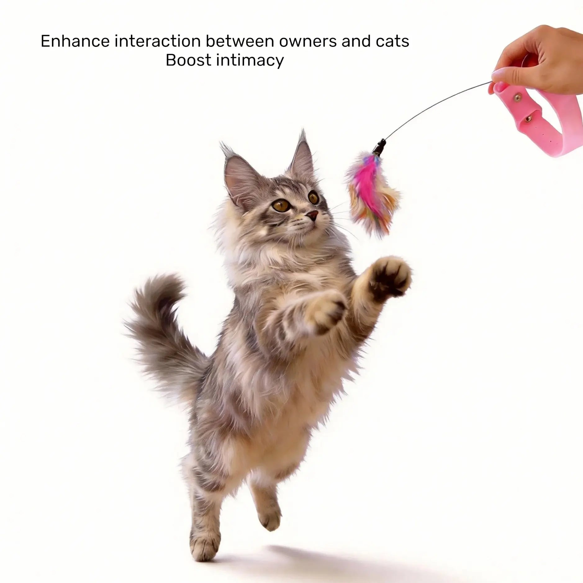 Head-Mounted Cat Teaser Wand with Adjustable Wrist Strap for Interactive Play